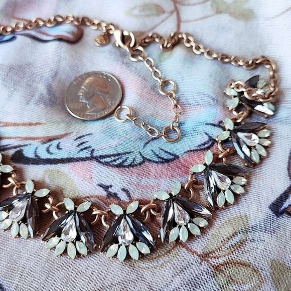 J. Crew Thin Navette Clear Teardrop Smoke Opalune Minty Statement Necklace EUC - Picture 6 of 12